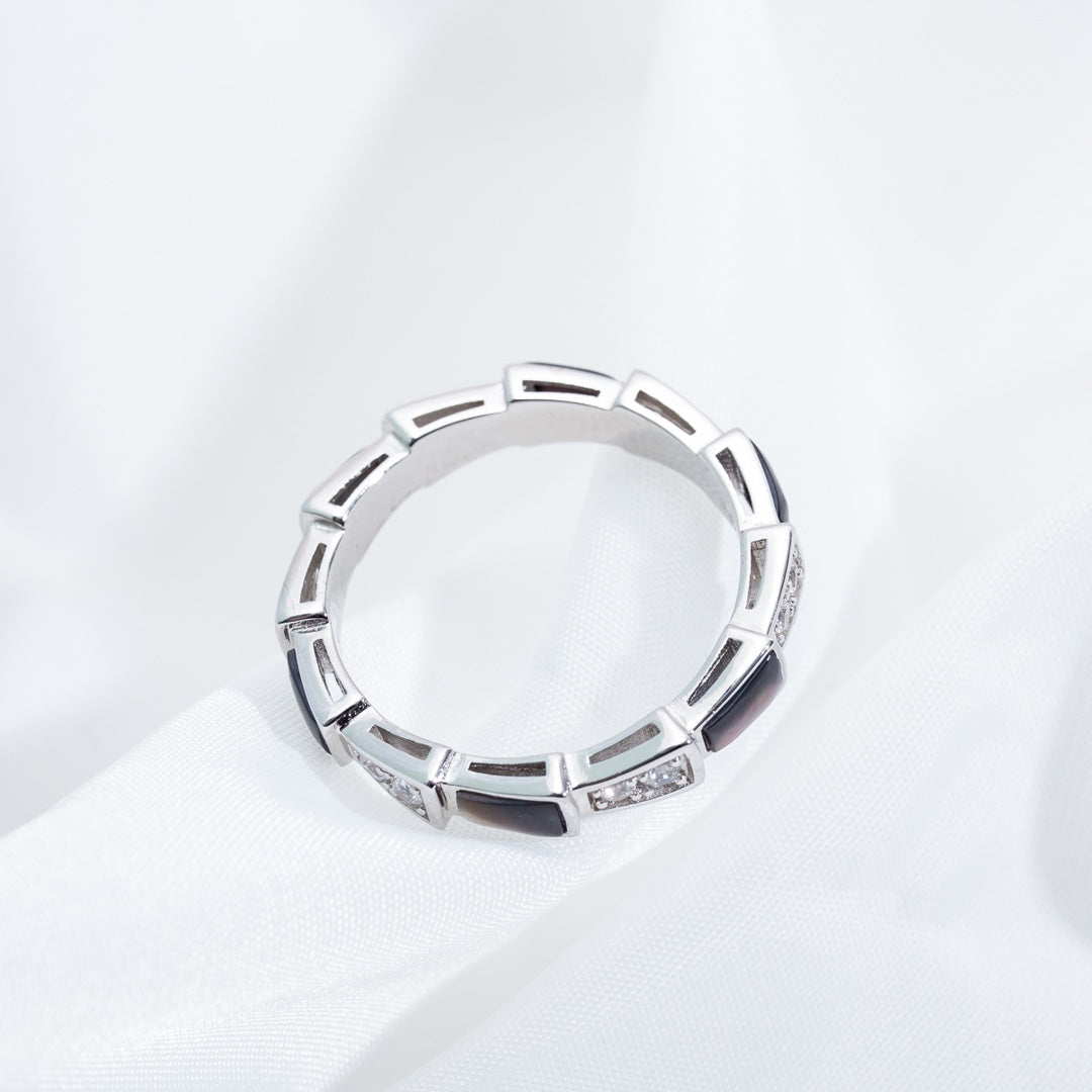 Bvlgari Serpenti Ring Silver Cubic Zirconia Black MOP 3MM