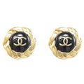 Chanel Double C Mini Stud Gold Black Earrings