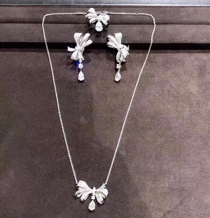 Graff Tilda Bow Classic Silver Cubic Zirconia Drop Necklace