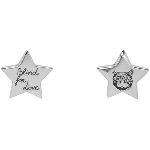 Gucci GG Silver Blind for Love Star Earrings