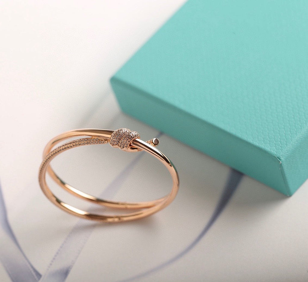 Tiffany Knot Double Row Pink Gold Cubic Zirconia Bracelet