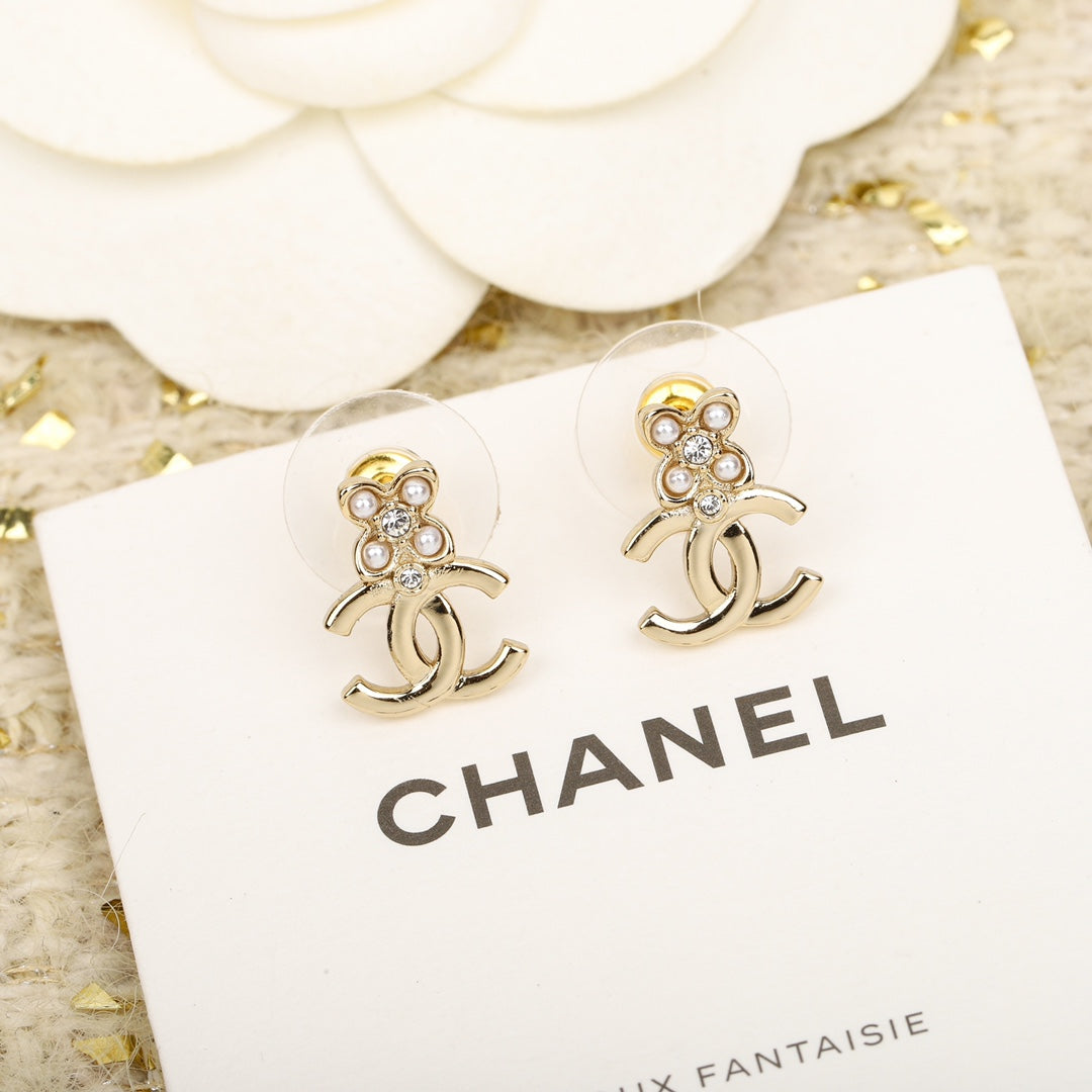 Chanel Fragrant Flower Double C Gold Earrings